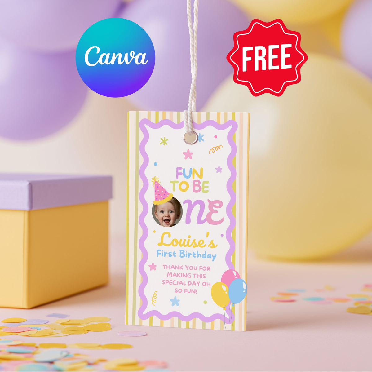 Free Printable Fun to be One Favor tag