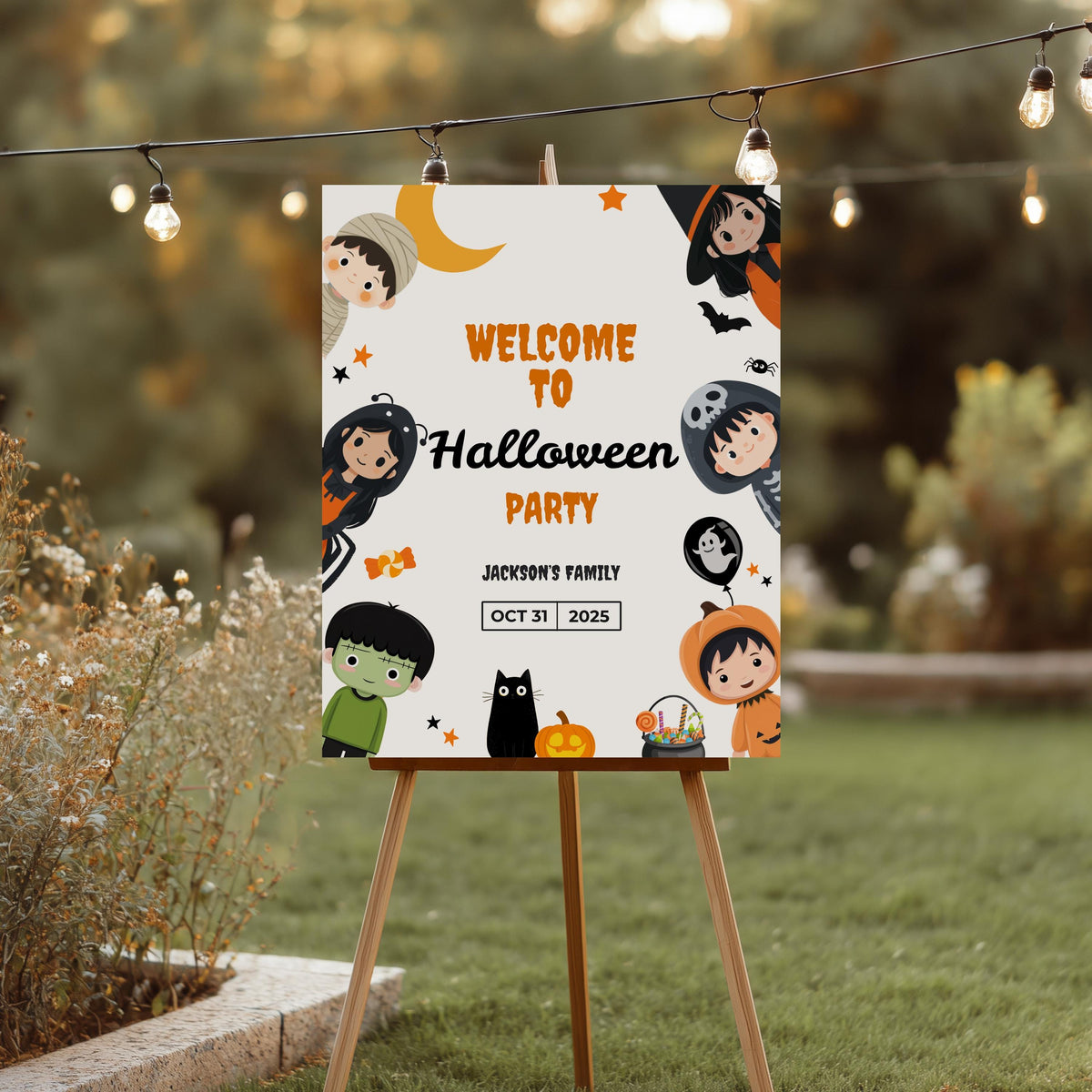 EDITABLE Halloween Welcome Sign, Halloween Costume sign, Mummy Witch Pumpkin Halloween Digital Instant download