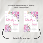 Butterfly Birthday Package Decorations, Purple Flowers 1st Party Bundle, Printable Party Set 9194