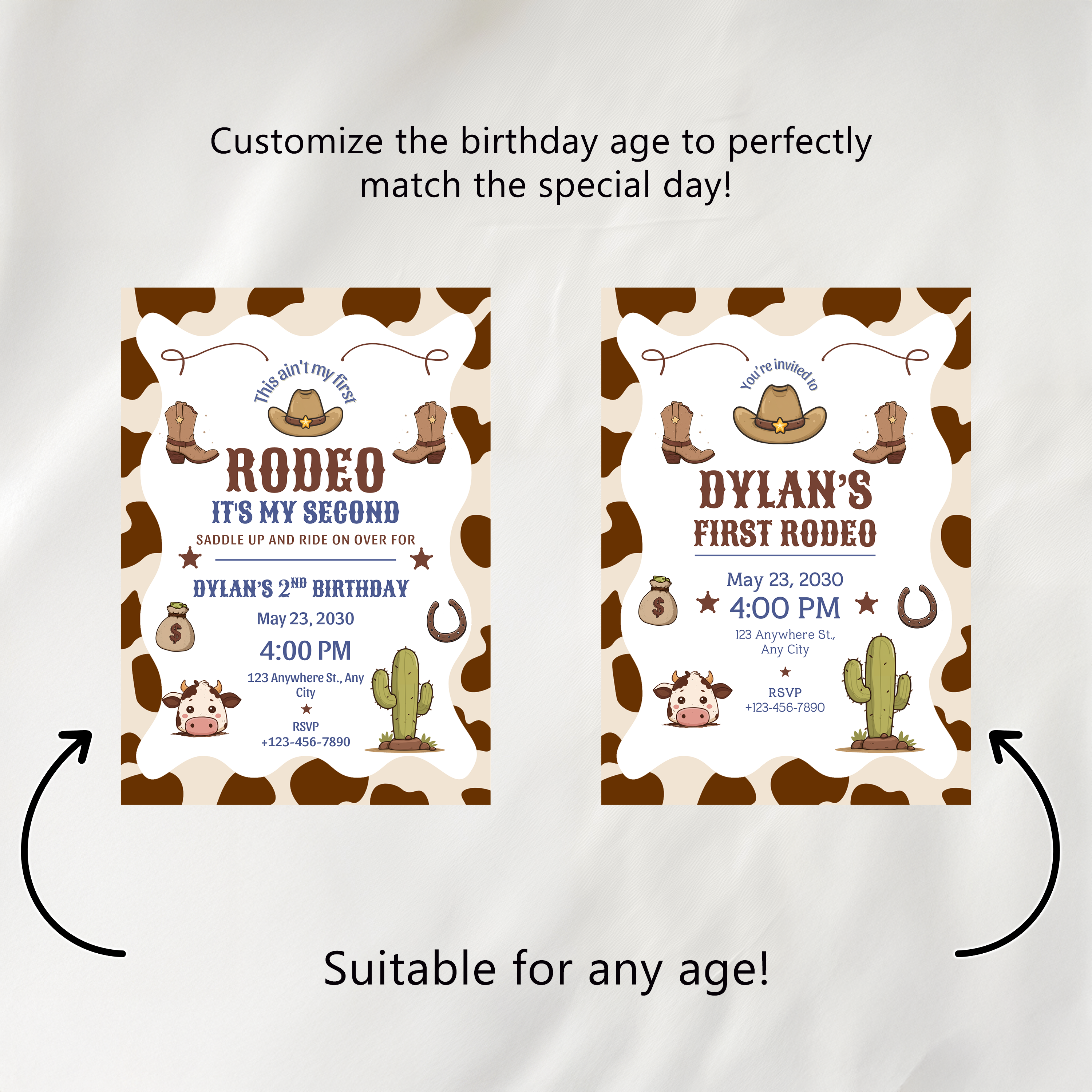 Cowboy Second Rodeo Birthday Invitation, 2nd Rodeo Party Canva Template 9184