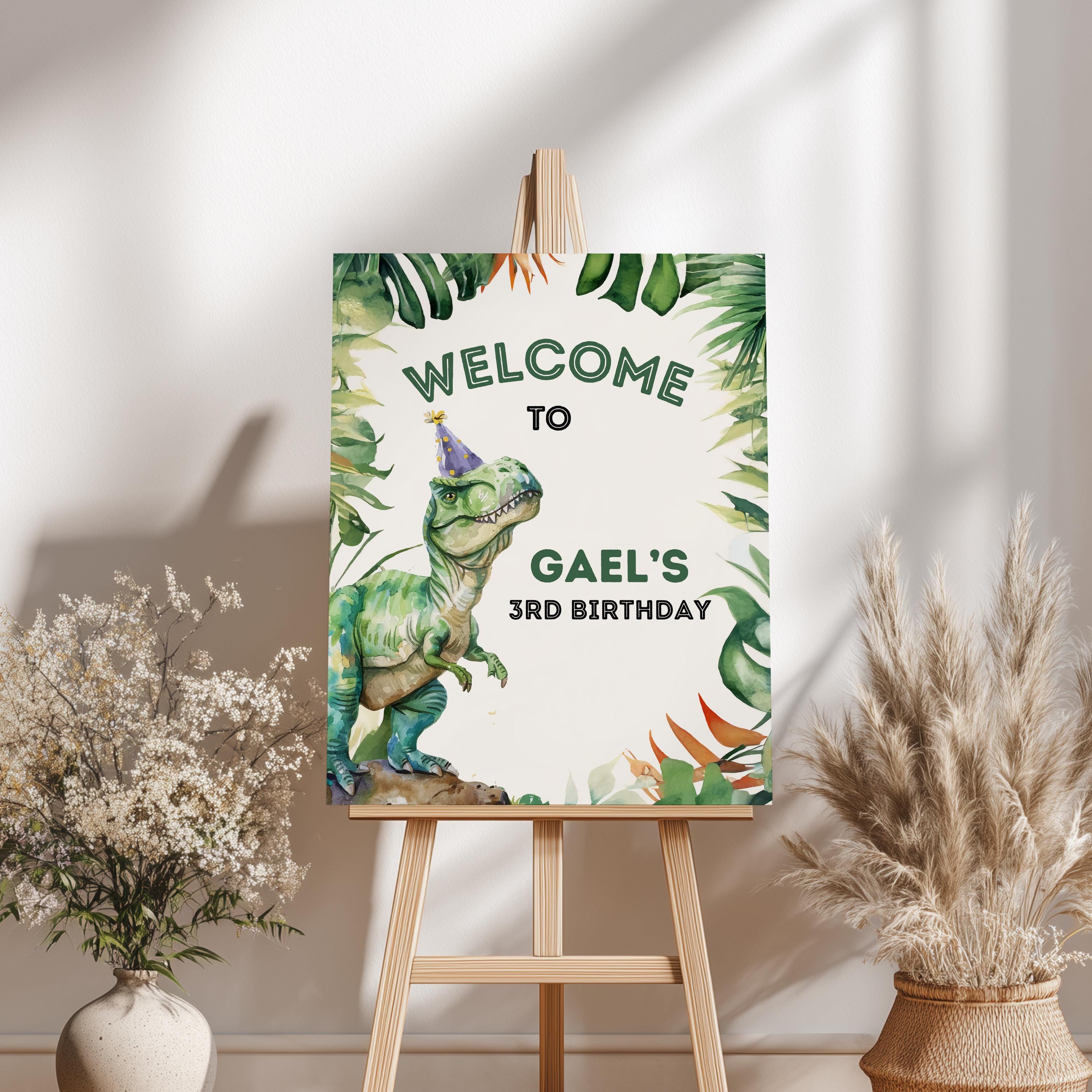 Editable Dinosaur 3rd Birthday Party Signs | Dinosaur Three Rex Welcome Sign | Dinosaur Three Rex Yard Sign | Templates 9014