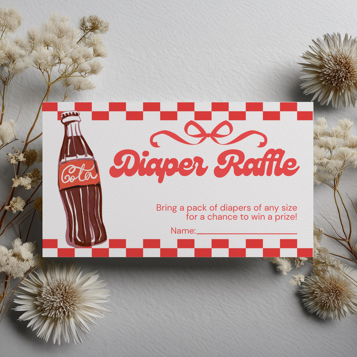 Ready to pop Baby Shower Diaper Raffle Card, Soda Printable Nappy Raffle Cards