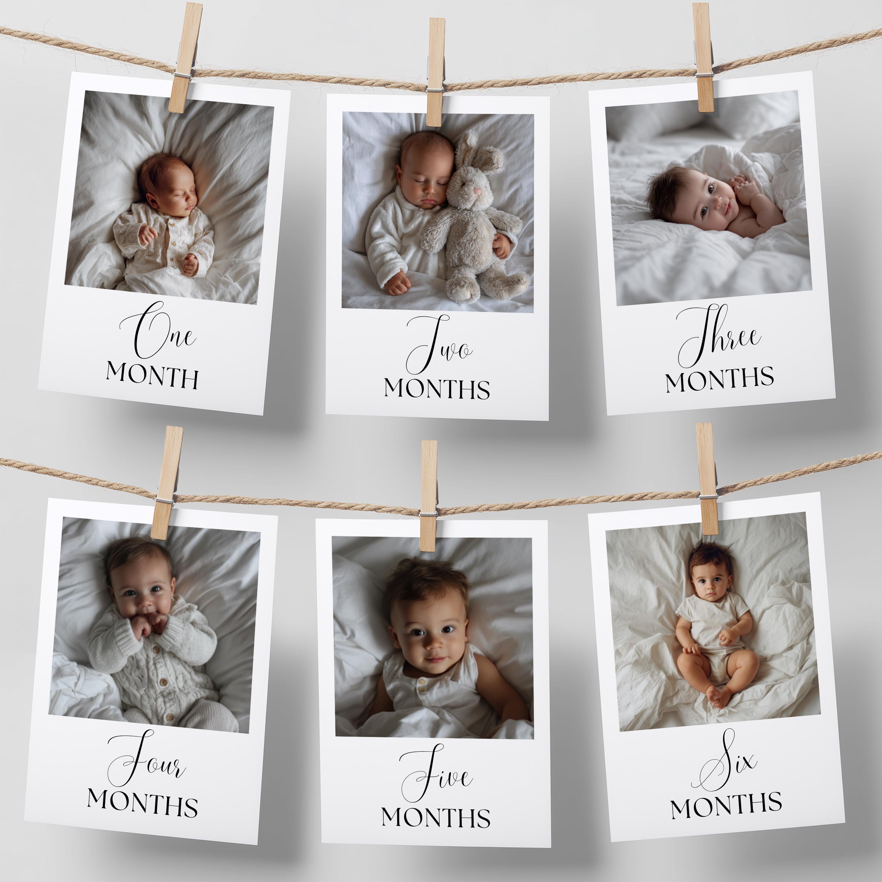 Minimalist First Birthday Photo Banner, 1st Birthday Photo Banner, Gender Neutral Photo Cards, Modern Monthly Milestone Photo Cards  9175