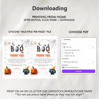 Editable Halloween Thank You Card, Printable Template