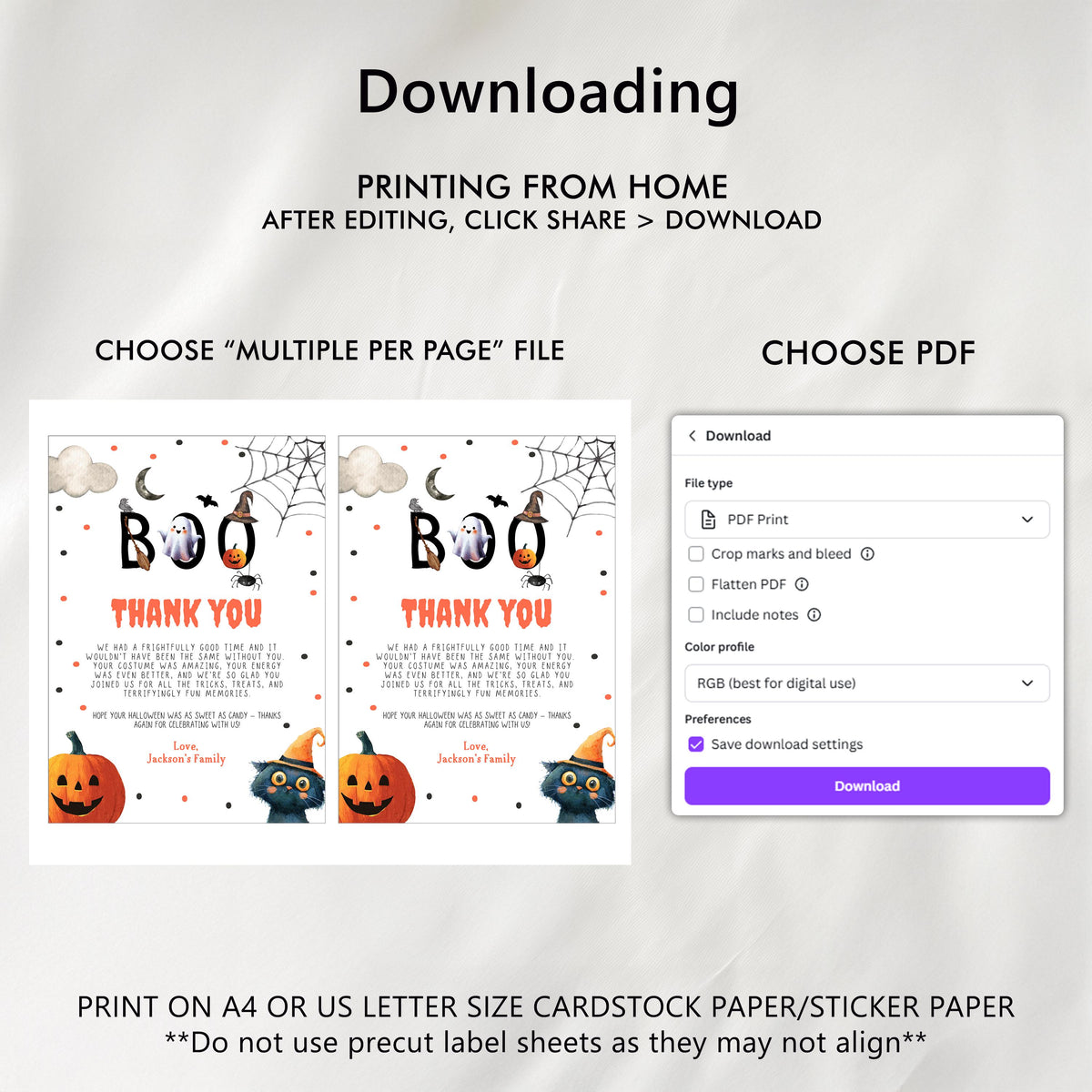 Editable Halloween Thank You Card, Printable Template