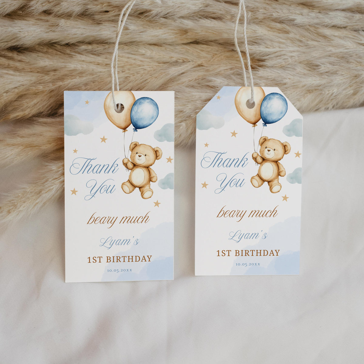 Teddy Bear Birthday Favor Tag, Beary First Thank You Tags