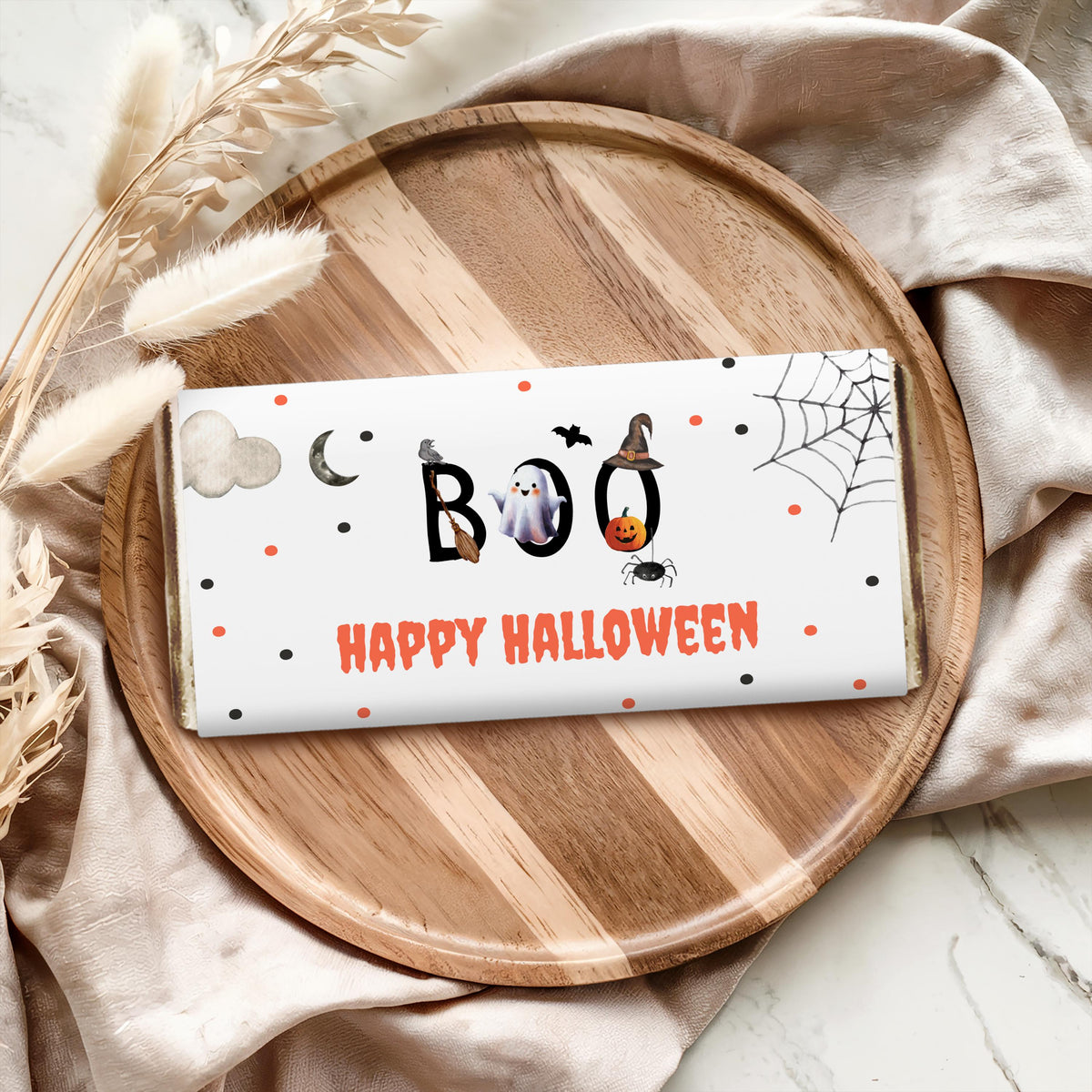Editable Boo Halloween Cute Costume Party Candy Bar Wrapper
