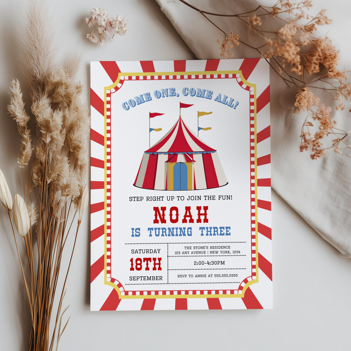 Circus Birthday Invitation, Carnival Birthday Invite