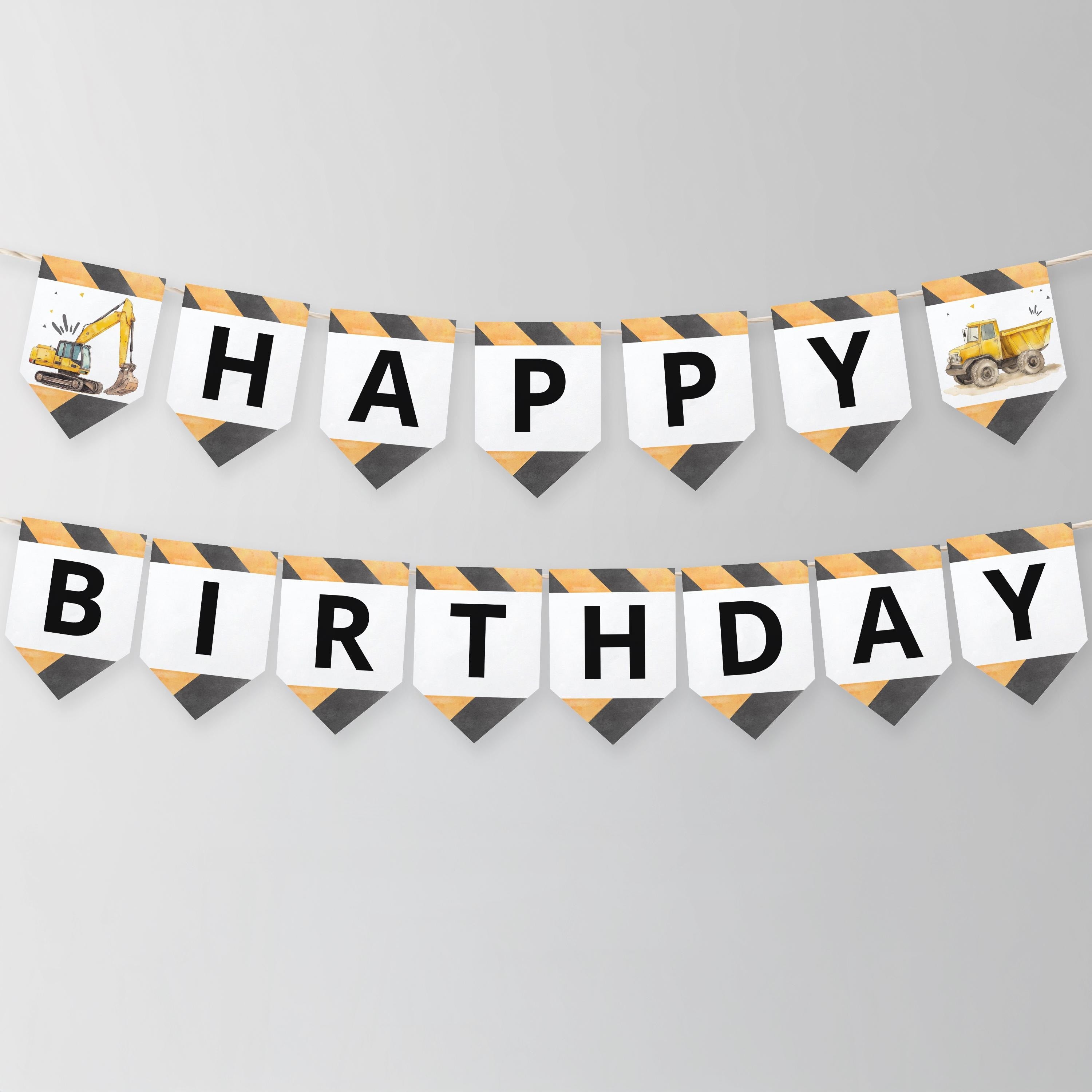 Editable Construction Happy Birthday Banner | Construction First Birthday Party Banner | Birthday Banner Decoration 9164