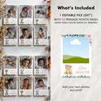Safari First Year Photos, Wild One Girl 1st Birthday Photos, Girl Baby's First Year Month Photos, Monthly Photo Banner