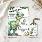 Dinosaur Three-Rex Birthday Invitation | Editable Canva Template | 3rd Birthday Invite | Instant Download 9014