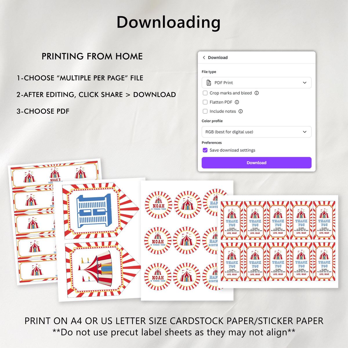 Circus Party Bundle, Carinval Printable Birthday Decorations Party Set