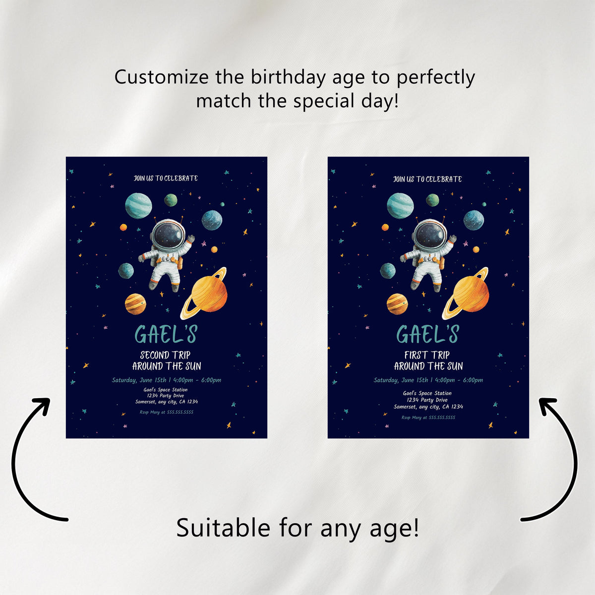 Editable Space Astronaut Birthday Cupcake Toppers | Second Trip Around the Sun Party Cake Toppers | Instant Digital Download