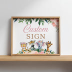 Safari WIld One Girl Custom Signs, 8x10 Custom Printable Sign