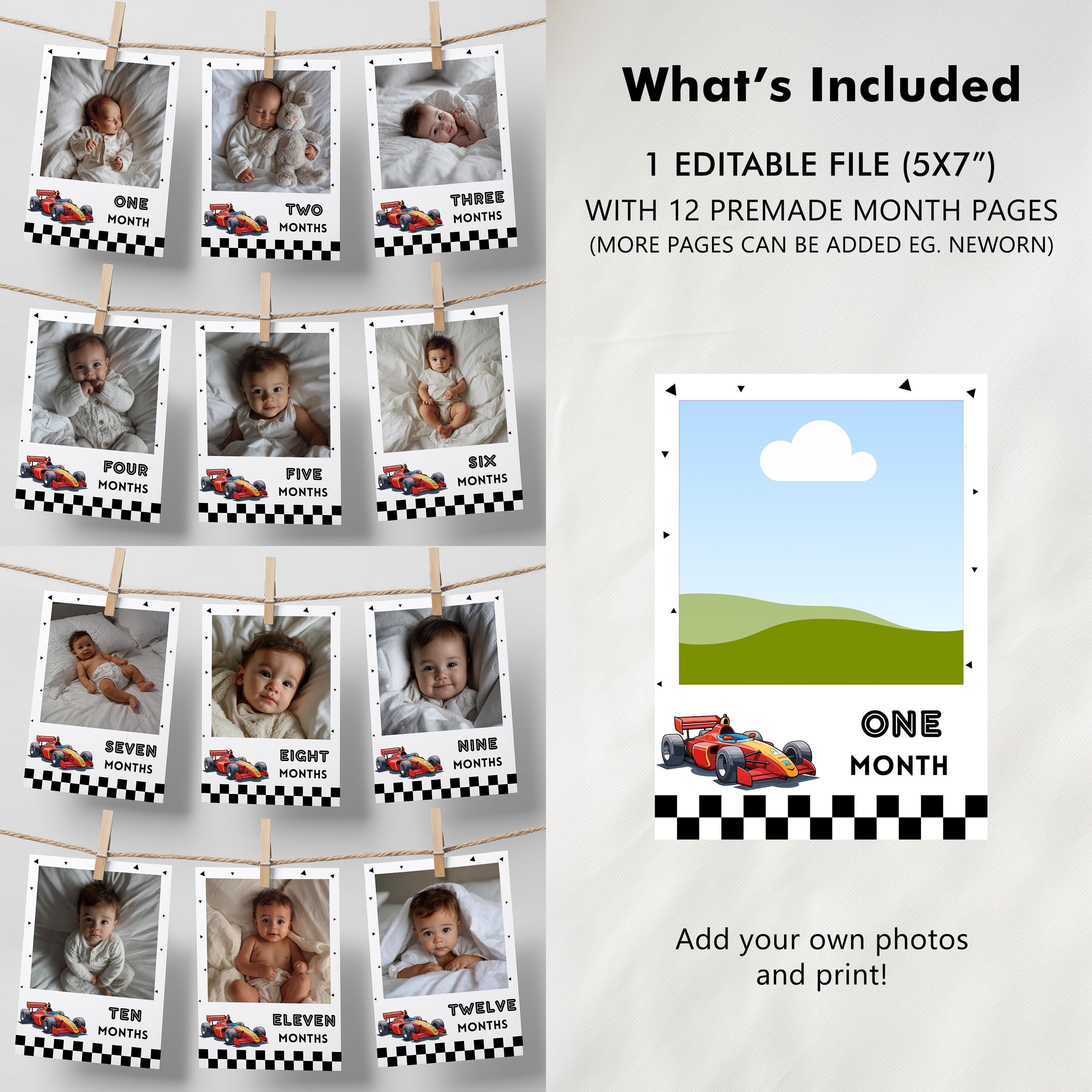 Fast One First Year Photos, Cars 1st Birthday Photos, Baby's First Year Month Photos, Monthly Photo Banner 5987