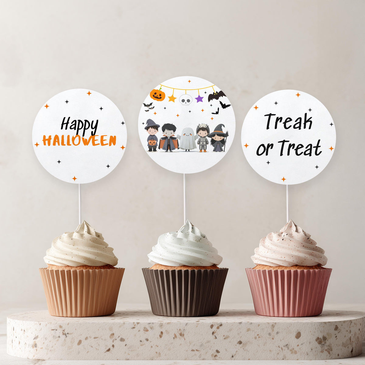 Editable Halloween Party Cupcake Toppers | Printable Cake Toppers | Instant Download Template