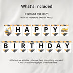 Editable Construction Happy Birthday Banner | Construction First Birthday Party Banner | Birthday Banner Decoration 9164