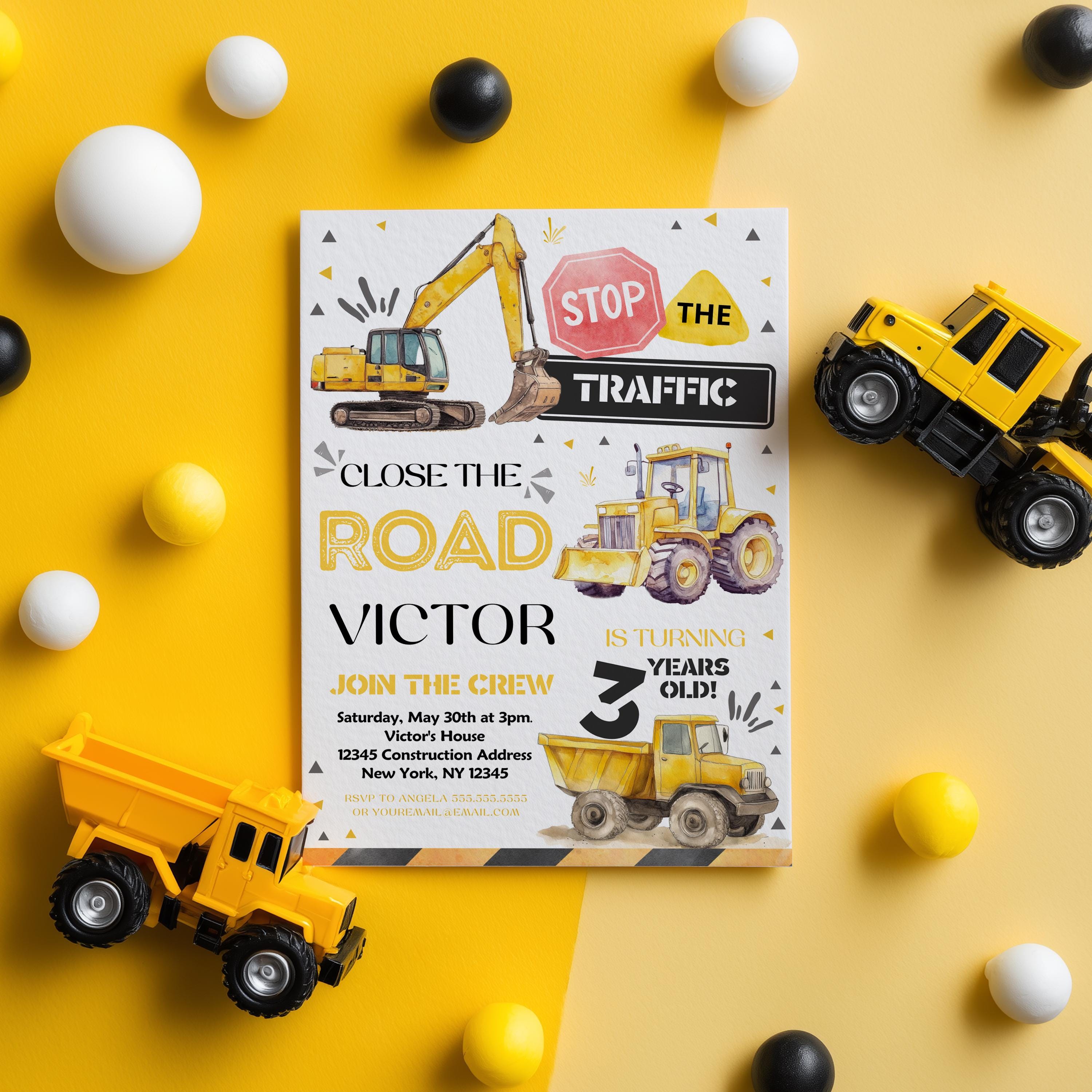 Editable Construction Invitation, Tractor Truck Invitations , Dump Truck Party Invite, Printable template Digital 9152