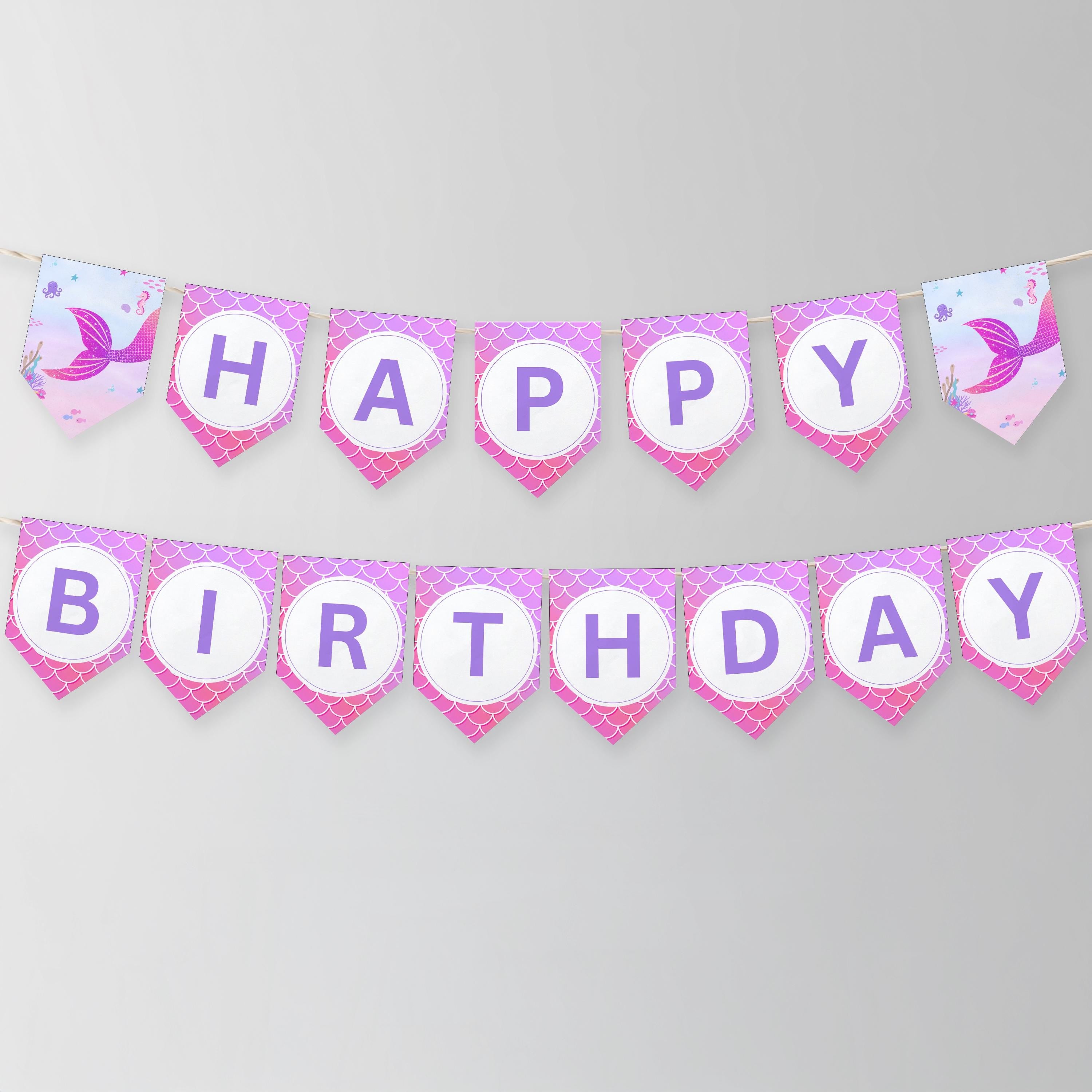 Mermaid Birthday Banner, Printable Happy Birthday Banner, Happy 1st Birthday Banner, First Birthday Decoration, Mermaid Birthday Banner 9168
