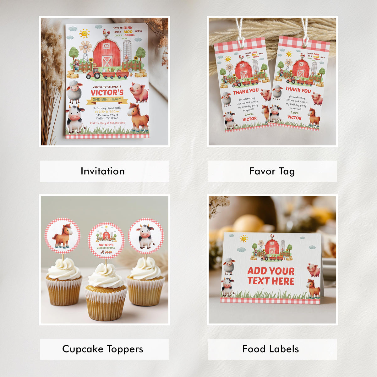 Editable Farm Barnyard Invitation Bundle Template, Farm Barnyard Welcome Custom Sign, Farm Barnyard label, Farm Barnyard party decor