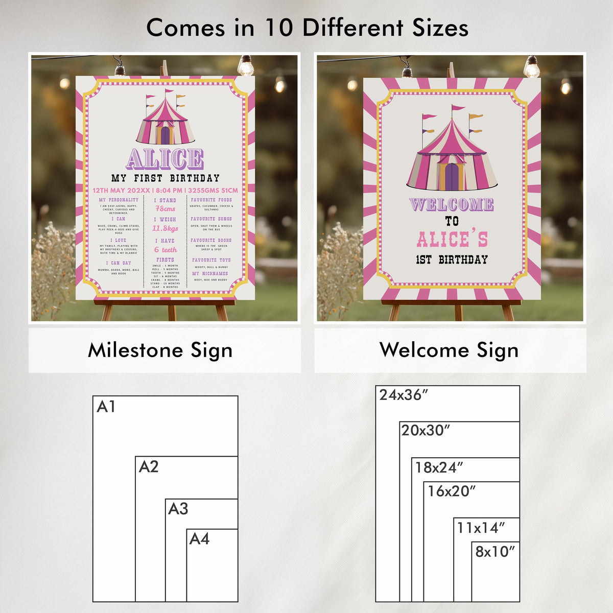 Pink Circus Bundle Birthday , Carnival 1st Party Decorations, Printable Party Set