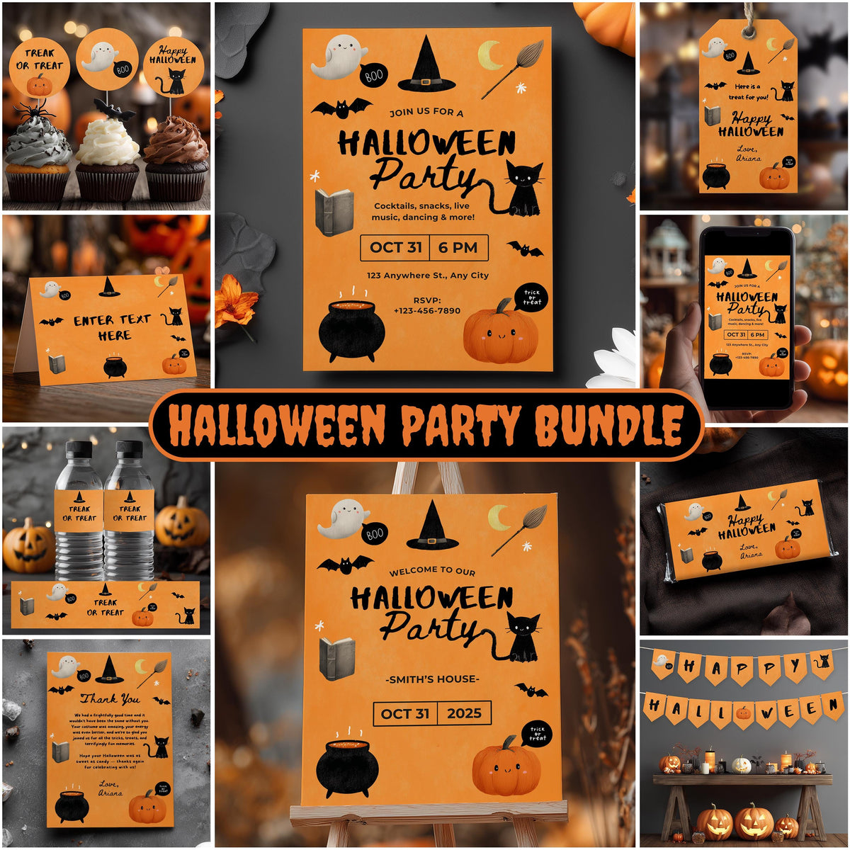 Editable Halloween Cute Costume Party Bundle | Printable Halloween Decorations | Instant Download