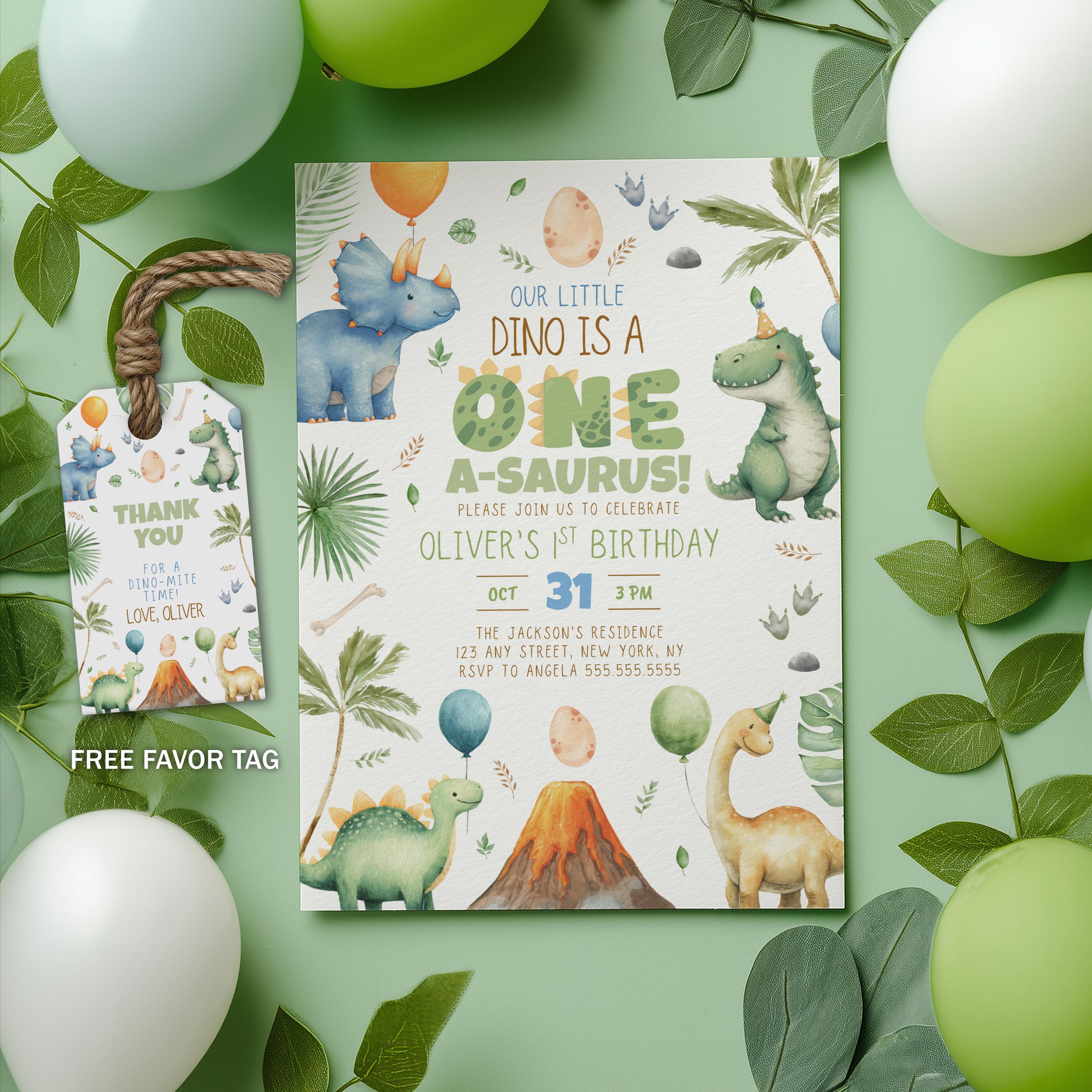 Dinosaur 1st Birthday Invitation , Dinosaur First Birthday, Dinosaur Birthday, Printable Birthday Invitation, 1st Birthday Boy 9165