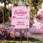 Hot Pink Doll Summer Birthday Welcome Sign, Pink Pool Party Birthday sign, Editable Template, Theme Party decorations Instant download