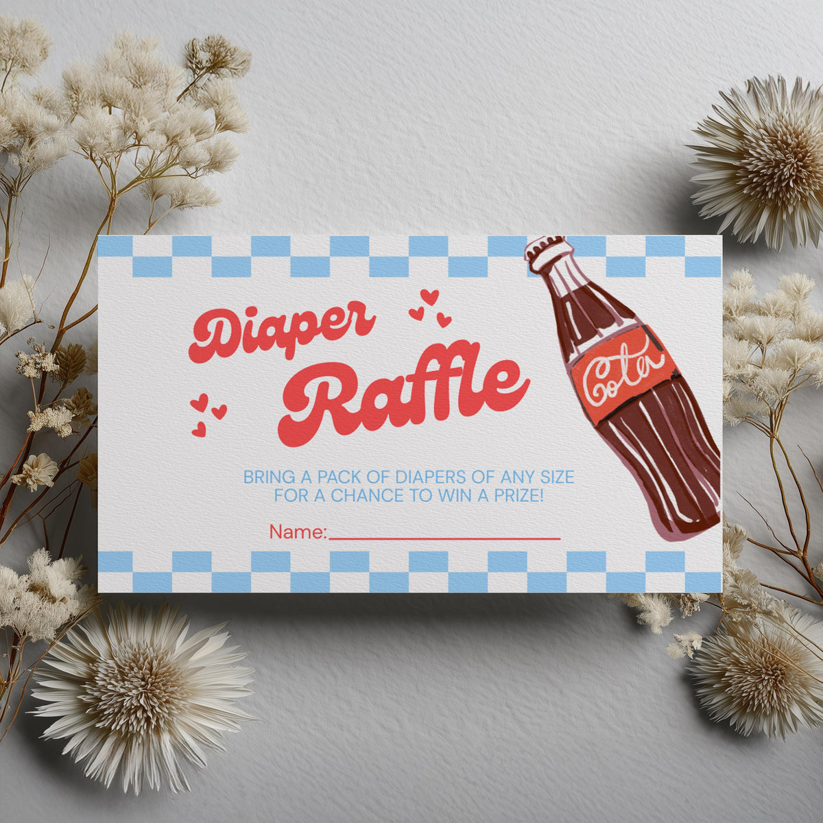 Ready to pop Baby Shower Diaper Raffle Card, Soda Printable Nappy Raffle Cards