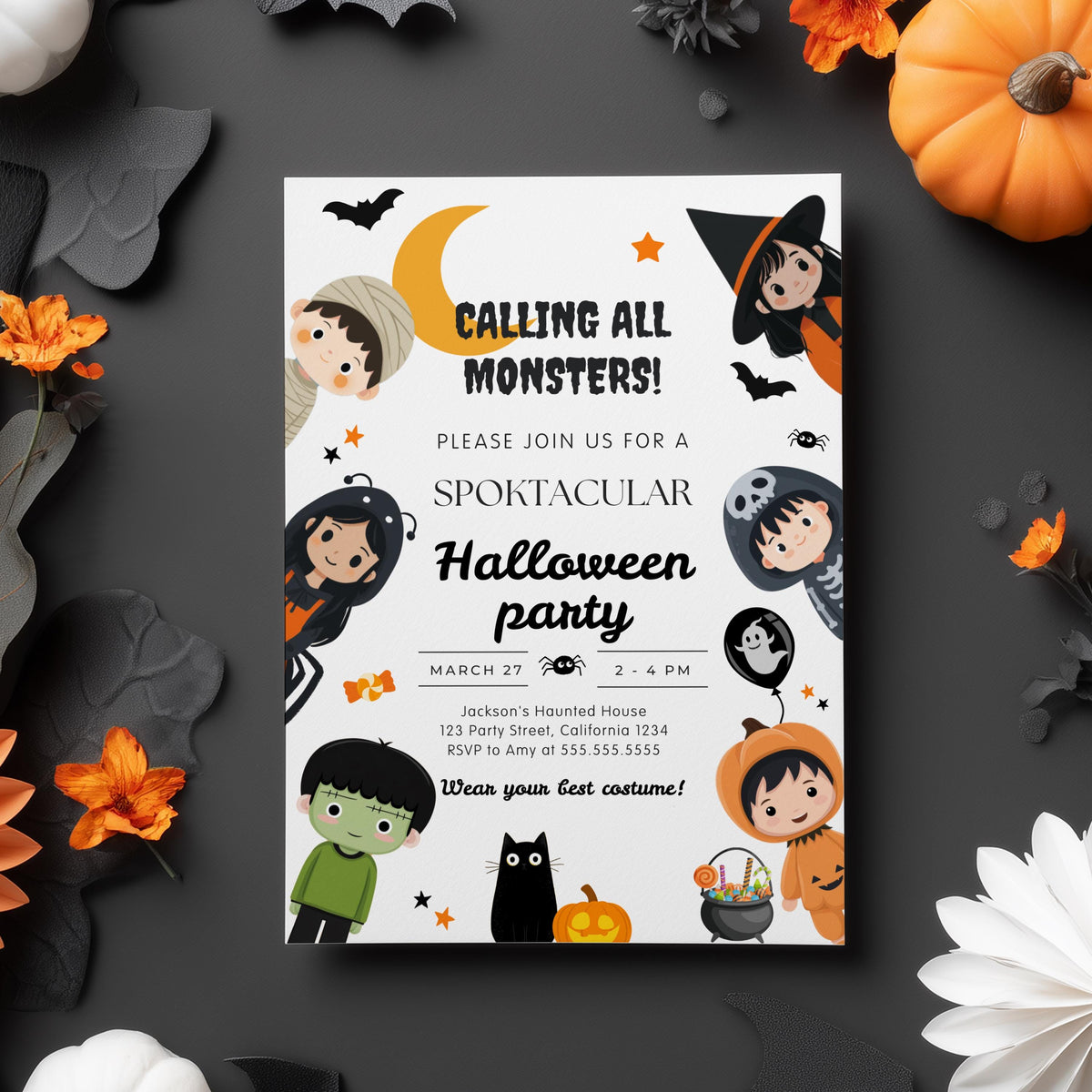 Editable Halloween Invitation, Halloween Costume Invitation, Pumpkin Mummy Halloween Party Invite, Printable template Digital download