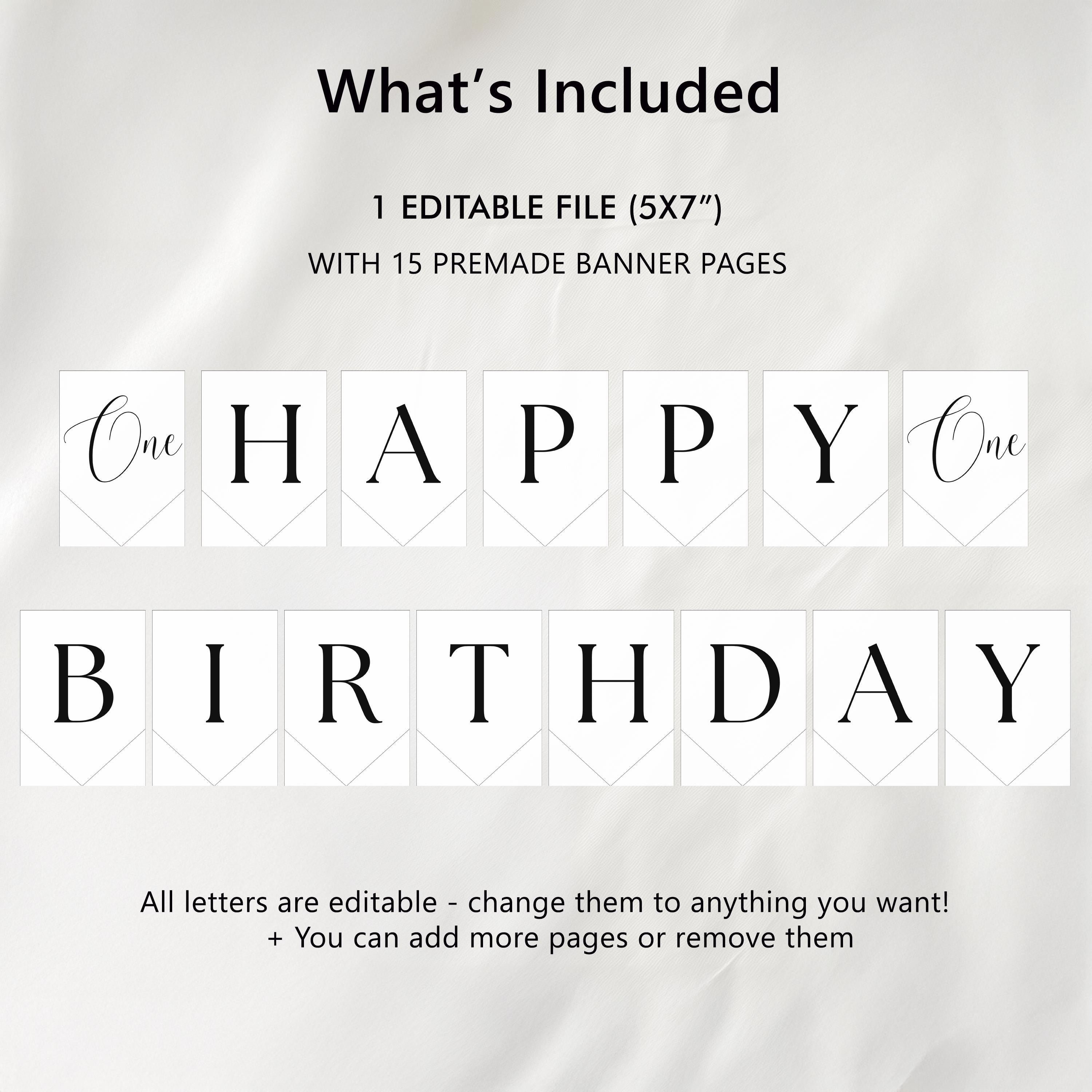 Minimalist Modern Birthday Banner, Happy 1st Birthday Banners, Gender neutral Flags, 9175