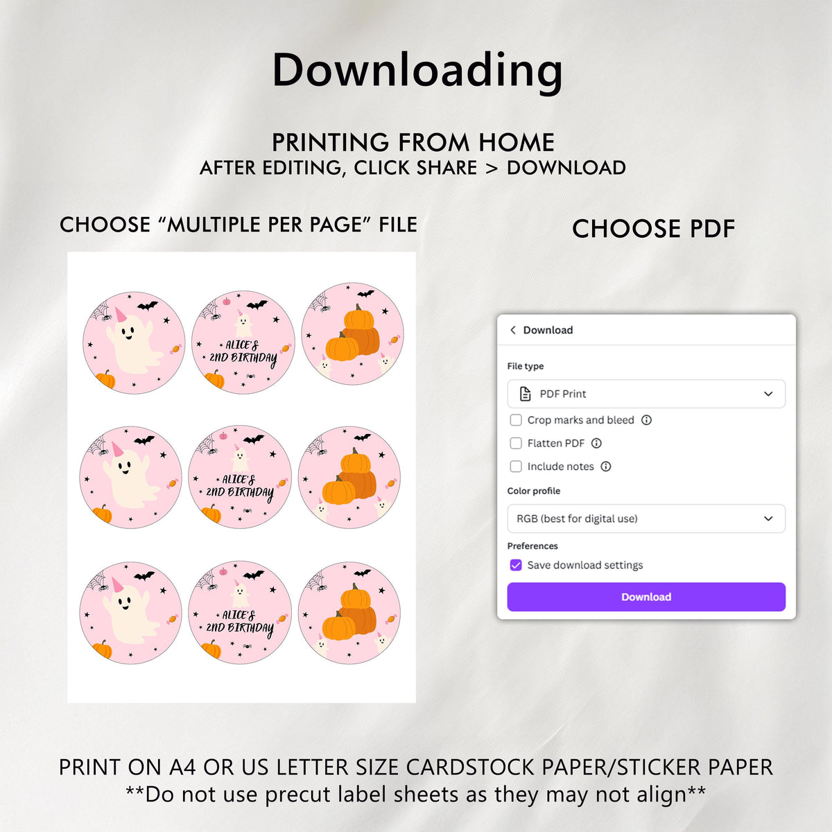 Pink Ghost Birthday Cupcake Toppers: Spooky Halloween Party Favor Tags (Digital Printable) 9162