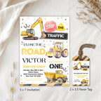 Construction First Birthday Invitation, Yellow Tractors Party Invite, Digital download Template 9164