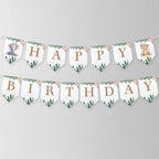 Happy Birthday Banner Safari Animals Girl Pink Party Animals Wild One Birthday Girl Zoo Decorations Instant download Digital