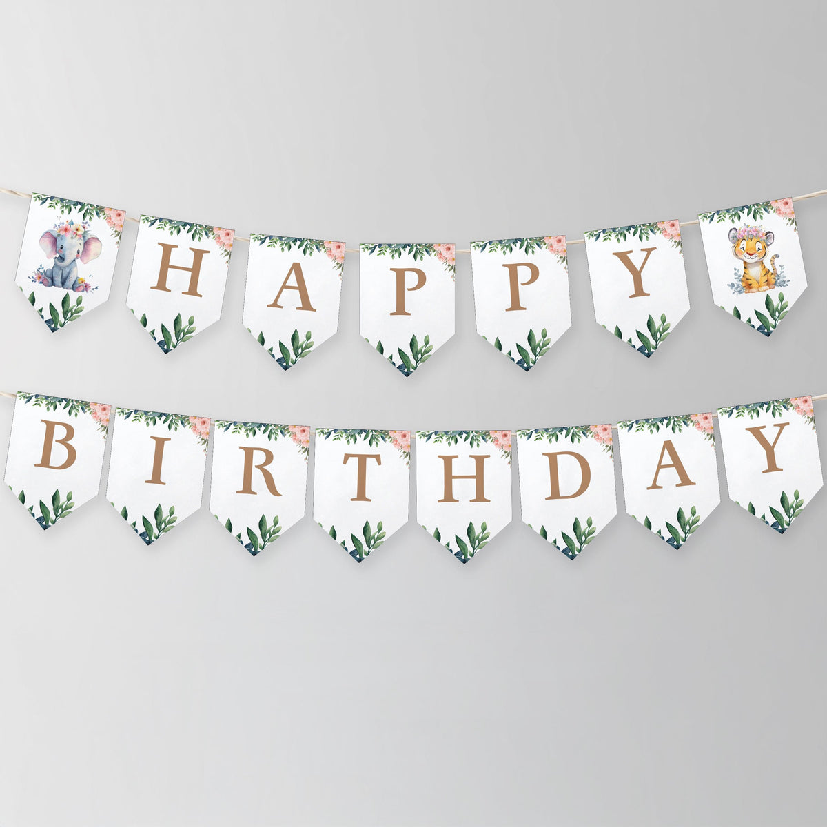 Happy Birthday Banner Safari Animals Girl Pink Party Animals Wild One Birthday Girl Zoo Decorations Instant download Digital