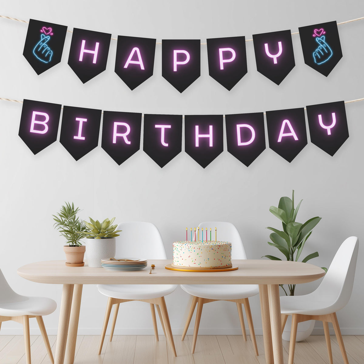 Editable Music Neon K-pop Happy Birthday Banner | Kpop Printable Birthday Party Banner | Instant Download