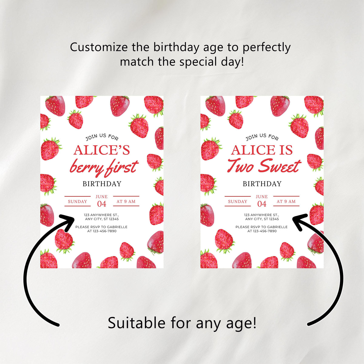 Strawberry Invitation , Berry First Birthday Invite