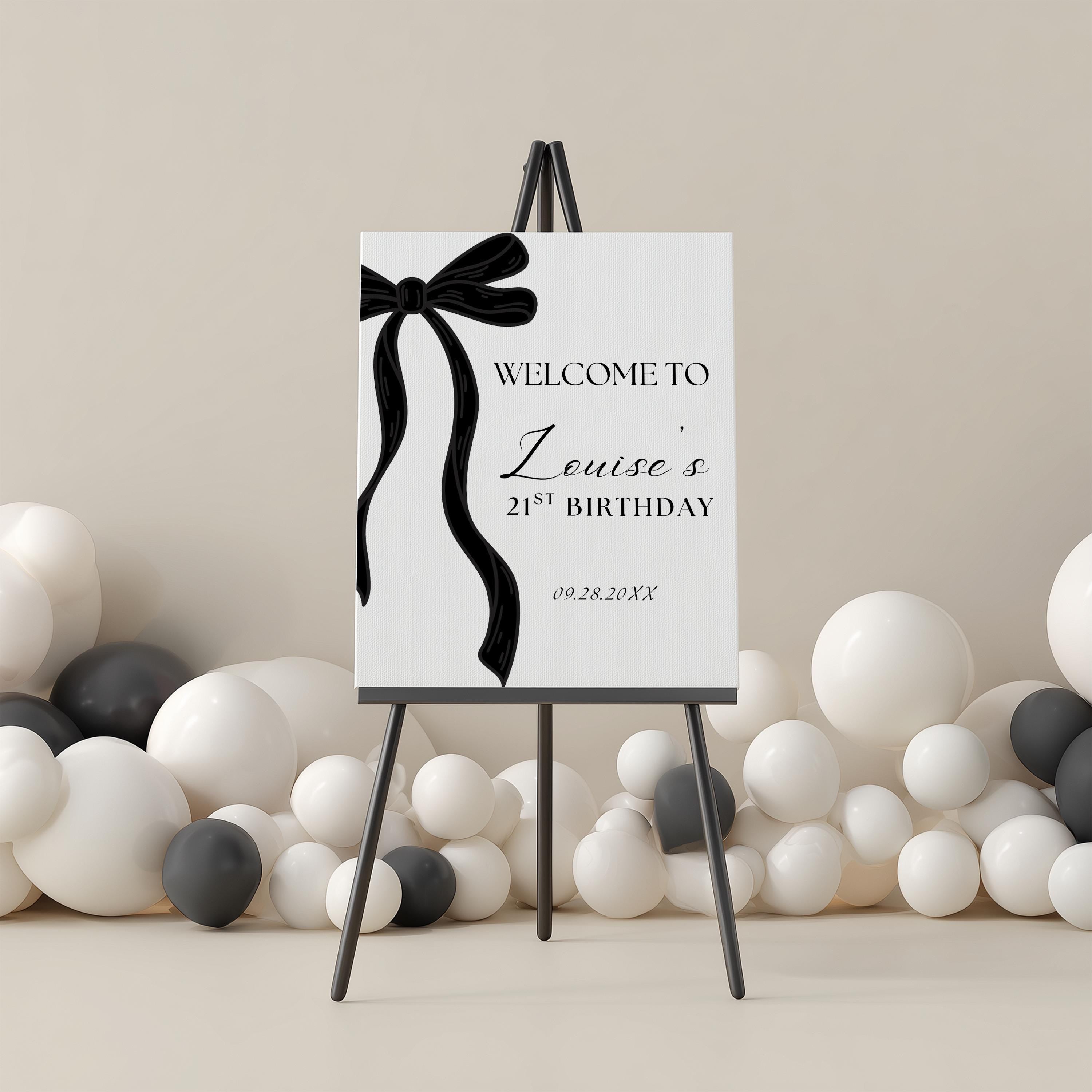21st Black Bow Welcome Sign, Birthday Signs, Adult Party Minimalist Sign 9172