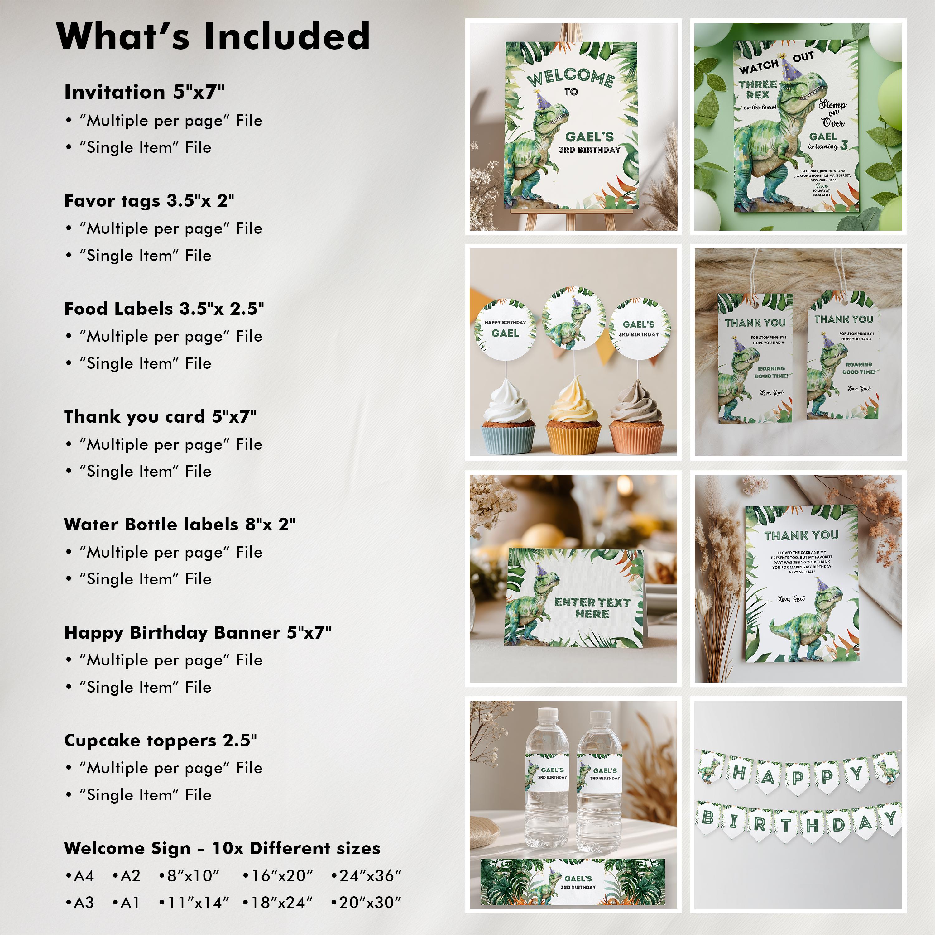 Editable Dinosaur 3rd Birthday Party Decorations | Dinosaur Three Rex Birthday Bundle | Dinosaur Three Rex Party Set | Instant Download 9014