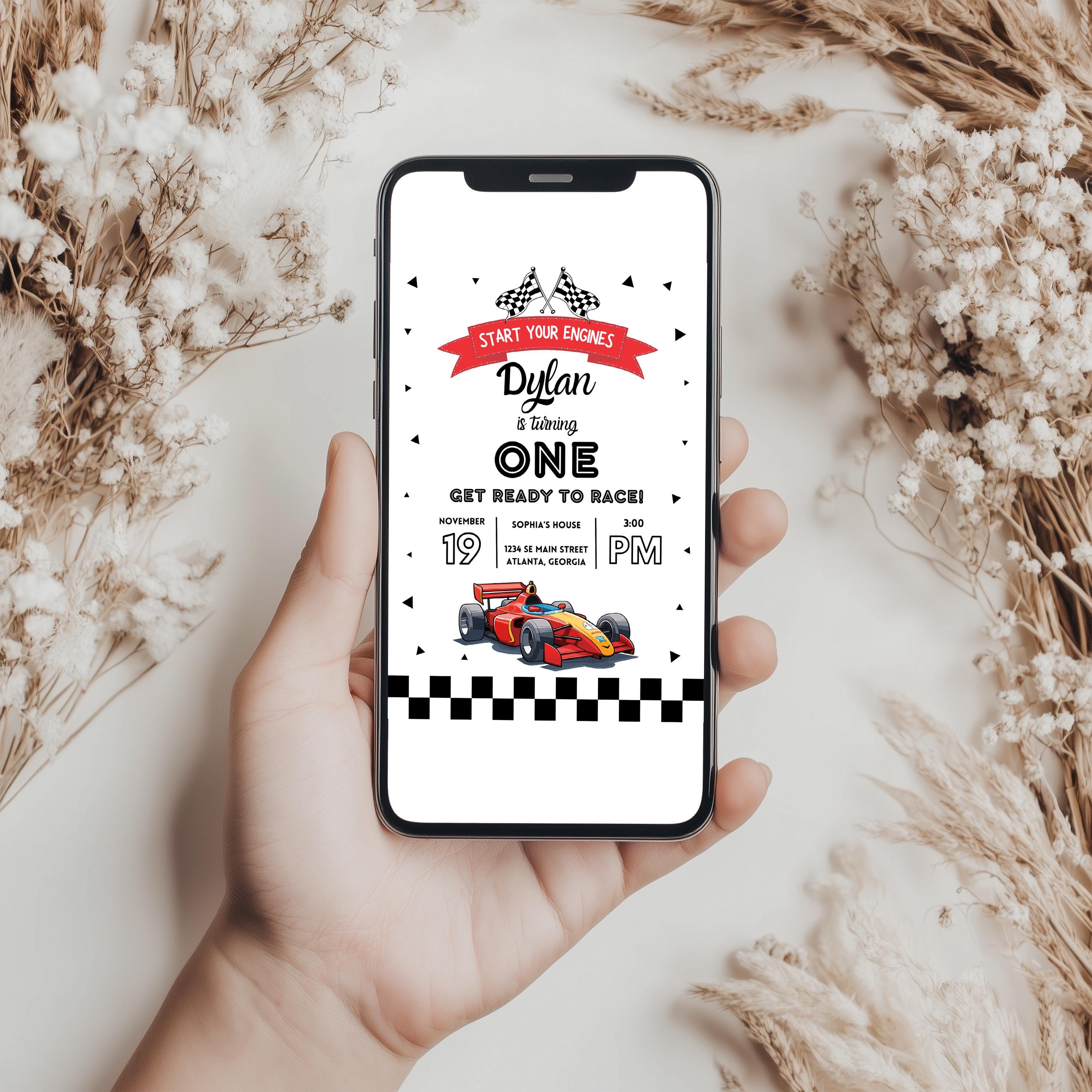 Racing Car Birthday Invitation Template, Fast Car Birthday Invite, Fast One Birthday Invitation Template 5987