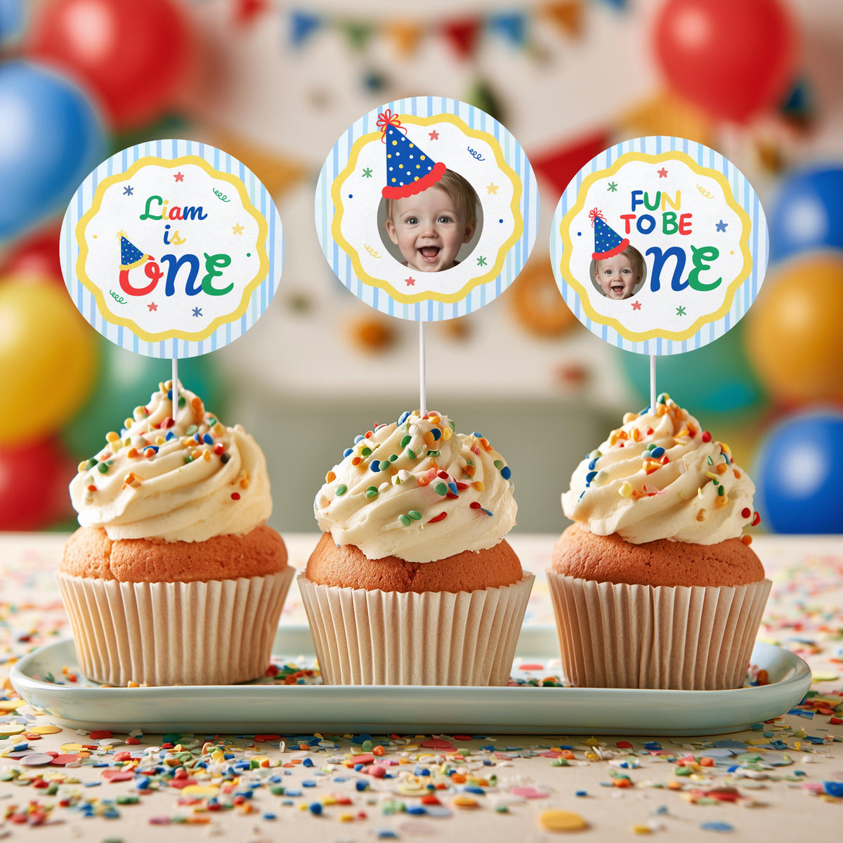 Fun to Be One Cupcake Topper, 1st Birthday Cupcake Toppers