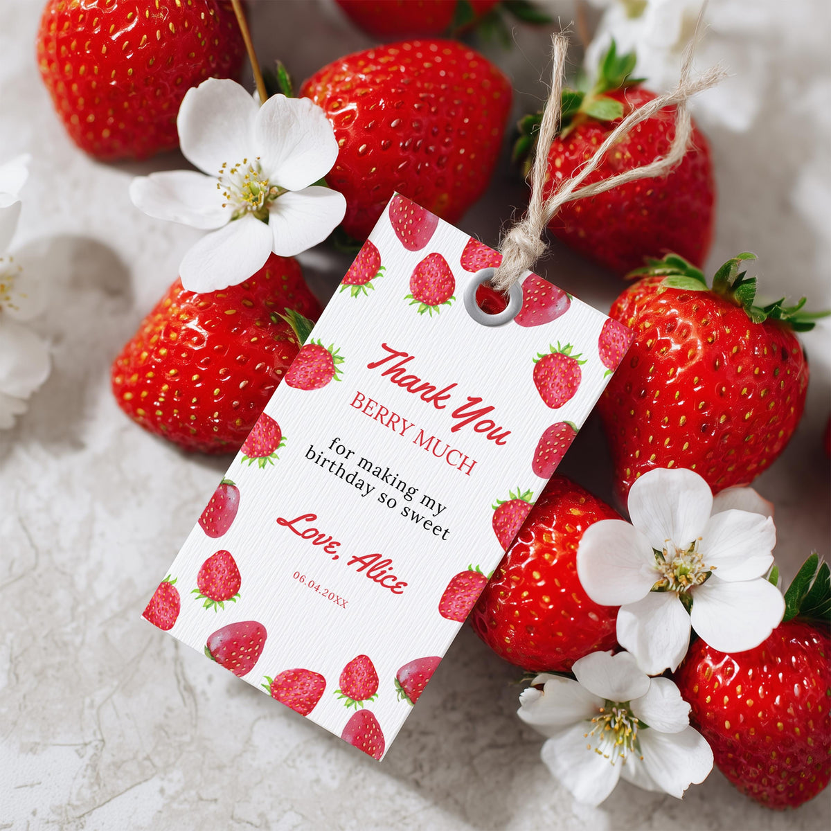 Berry First Favor Tags, Strawberry Birthday Thank You Tags, Printable Gift Tag