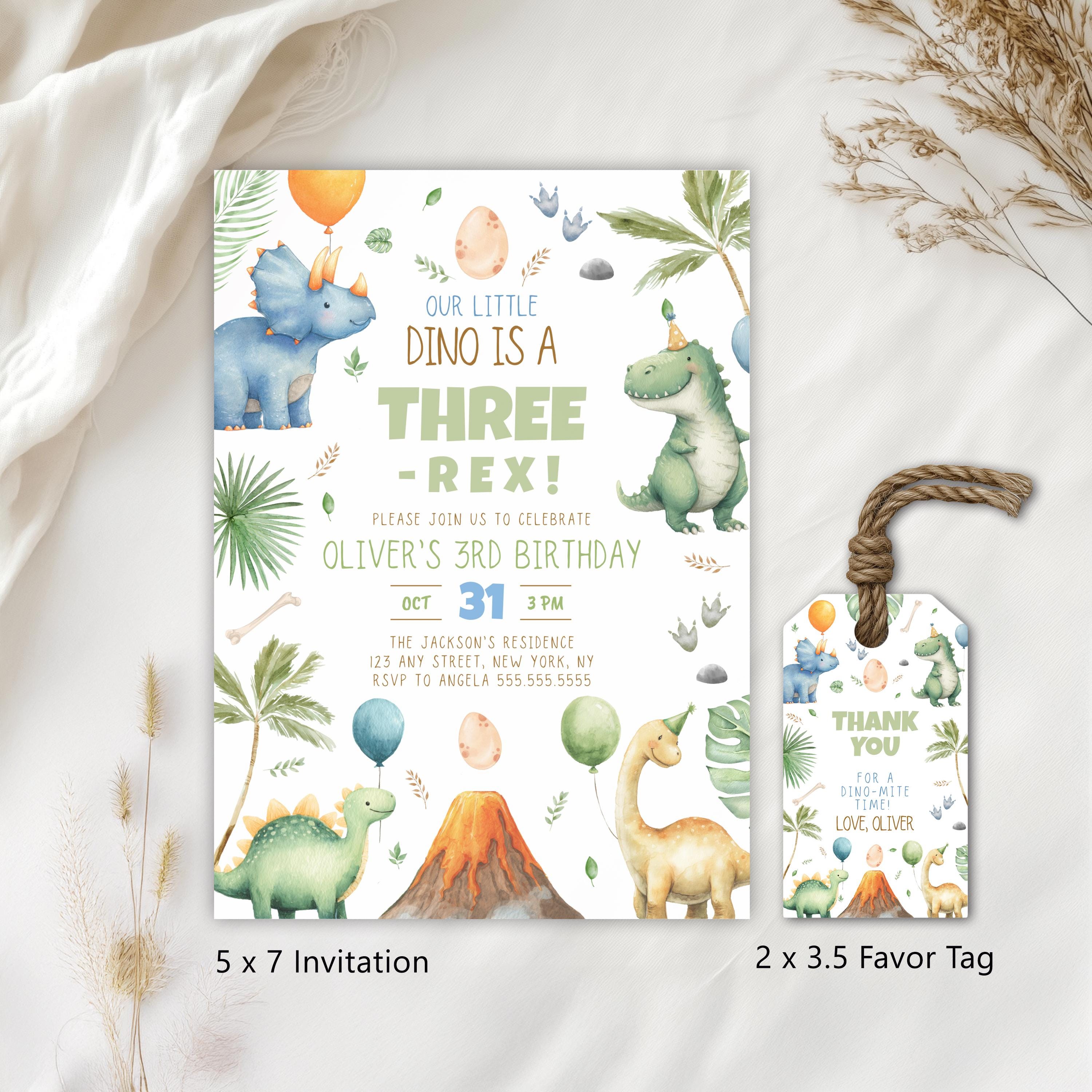 Dinosaur Birthday Invitation, Editable Three Rex Birthday Invite, Boys Third Birthday Dino Party, Three-Rex On The Loose 9166