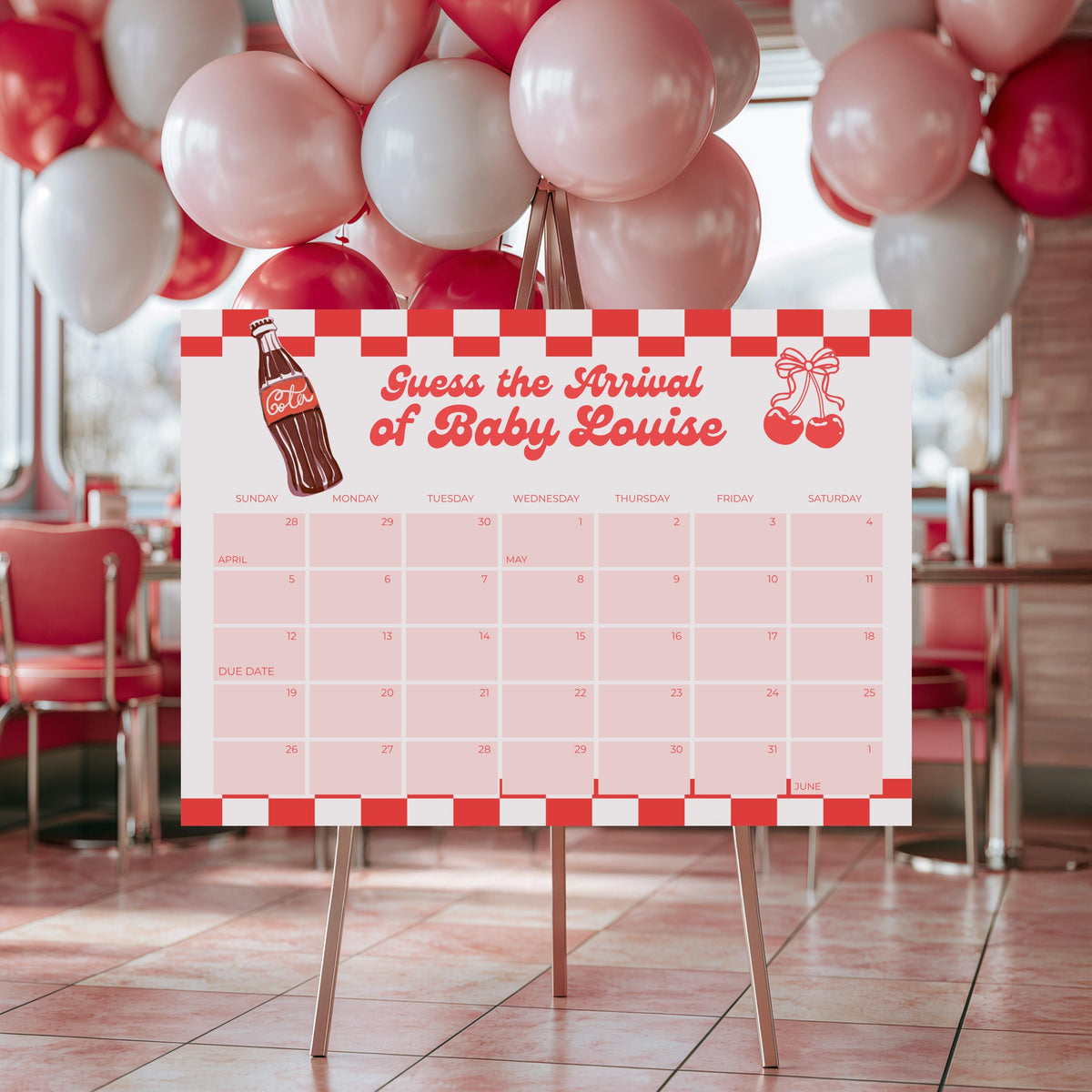 Ready to pop Baby Shower Due Date Calendar, Soda Baby Arrival Signs