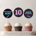 Editable Music Neon K-pop Birthday Cupcake Toppers | Music Neon K-pop Party Cake Toppers | Instant Digital Download