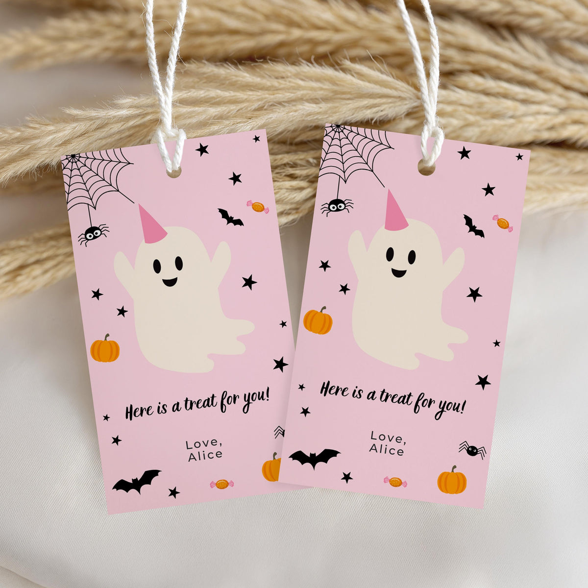 Pink Halloween Favor Tags: Editable Boo Party Gift (Printable Template) 9162