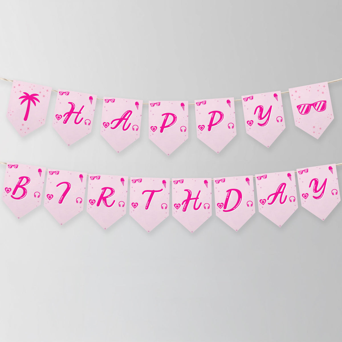 EDITABLE Hot Pink Doll Summer Happy Birthday Banner, Pink Pool Party Happy Birthday Banner Printable Party Templates Instant download