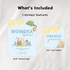 Blue Winnie the Pooh Mimosa Bar Sign, Momosa Bar Baby Shower Juice Tags