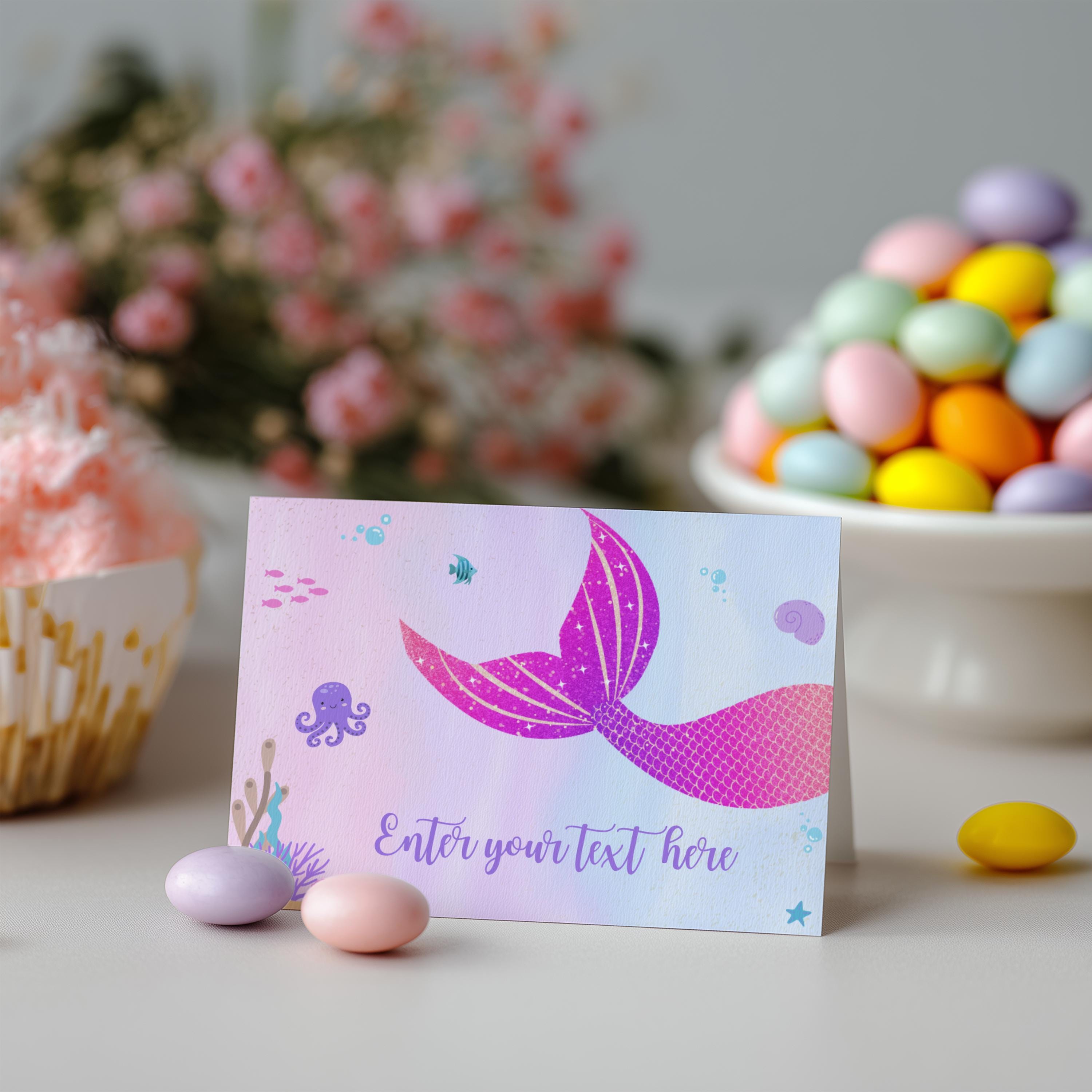 Mermaid Food Labels, Mermaid Birthday Food Label Card, Mermaid Food Tent Card, Birthday Food Tags, Folded Food Cards, 9168
