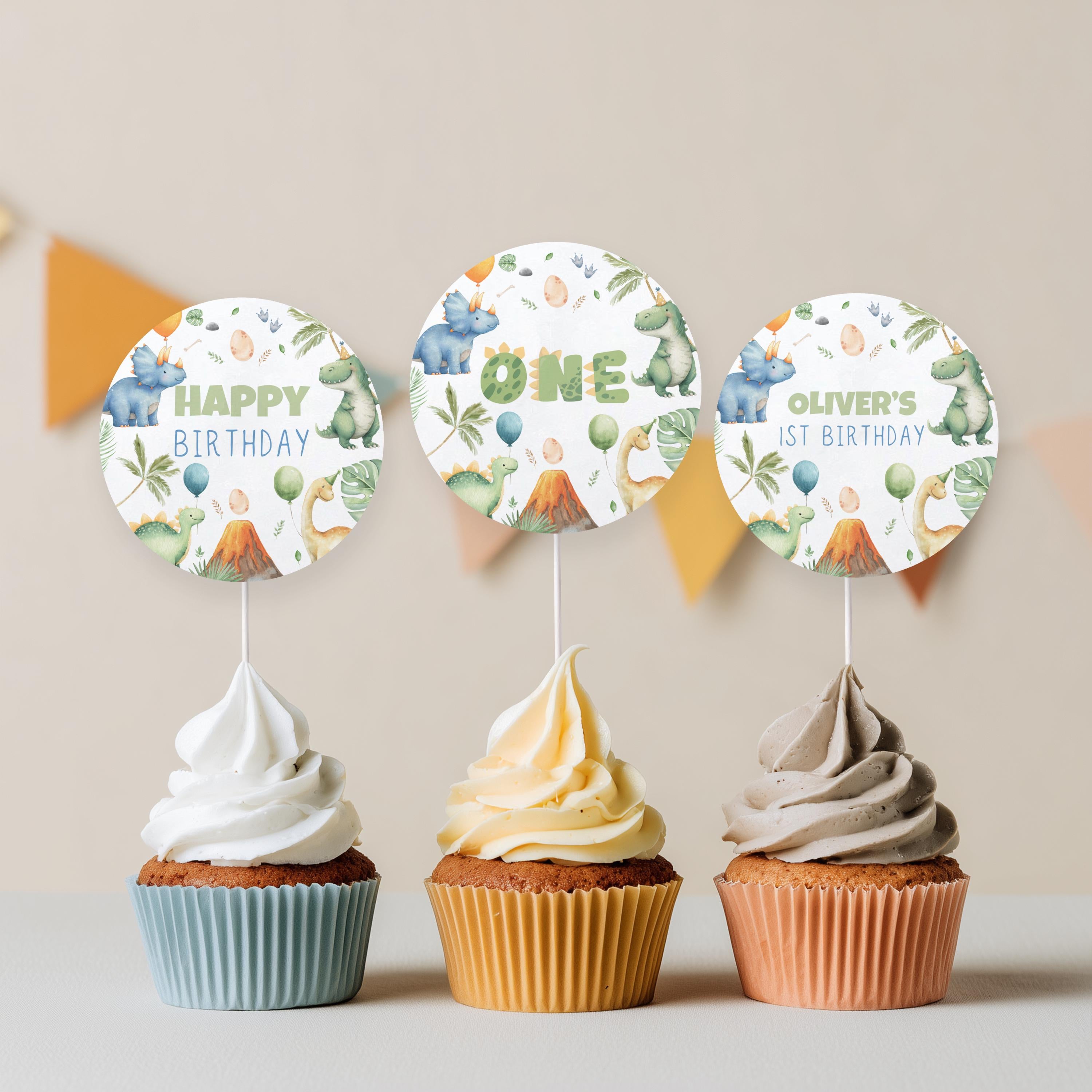 Dinosaur Birthday Cupcake toppers, Dinosaur Party Cake toppers, Dinosaur Template printable, Instant Digital download 9165